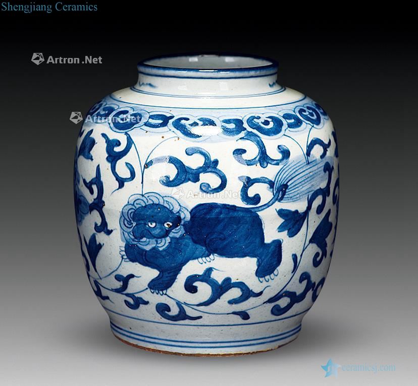 qing Double lion grain canister