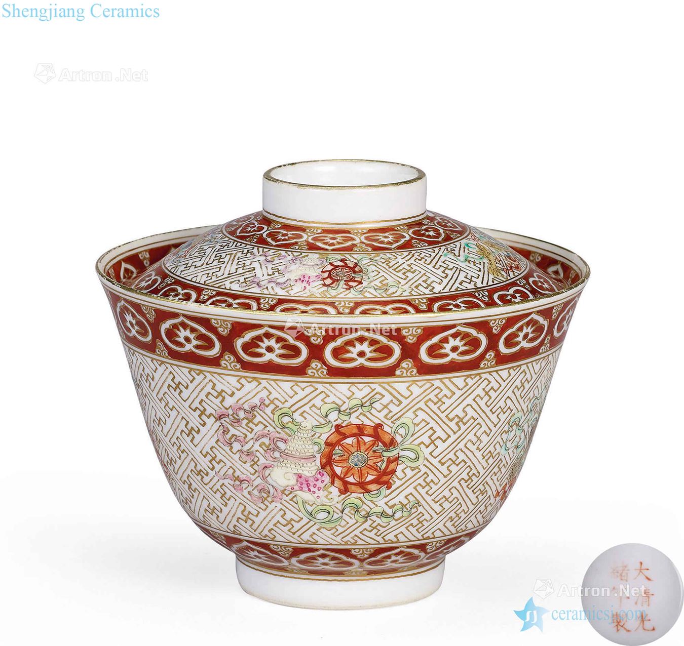 Qing guangxu pastel paint propitious grain cover cup