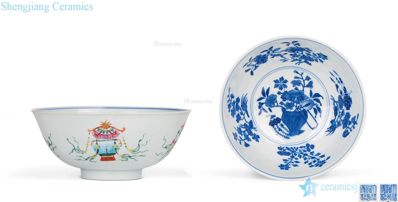 Qing dynasty outside the light blue and white enamel palace lantern green-splashed bowls (a)