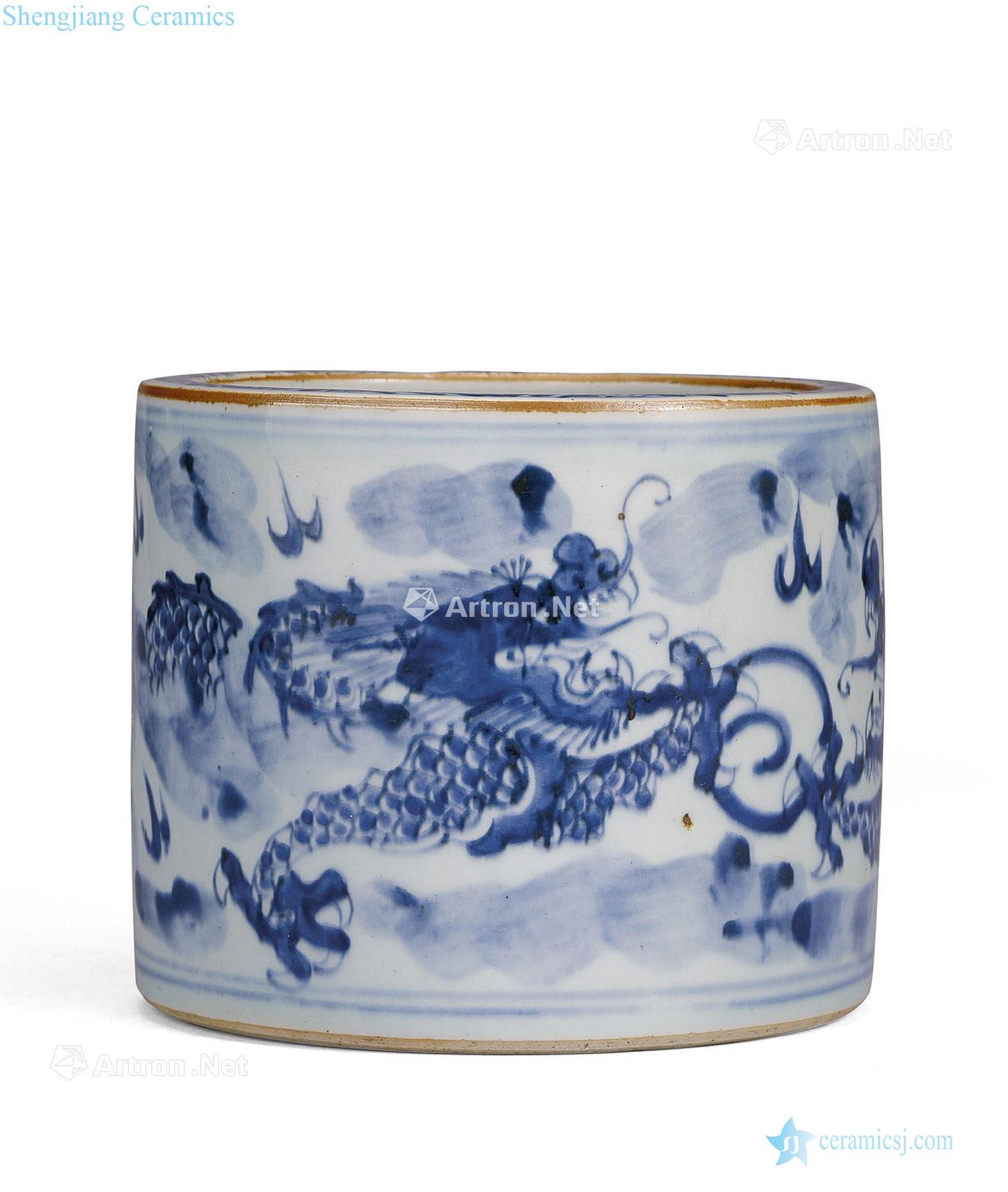 In the 17th century Blue and white dragon playing ball pen container