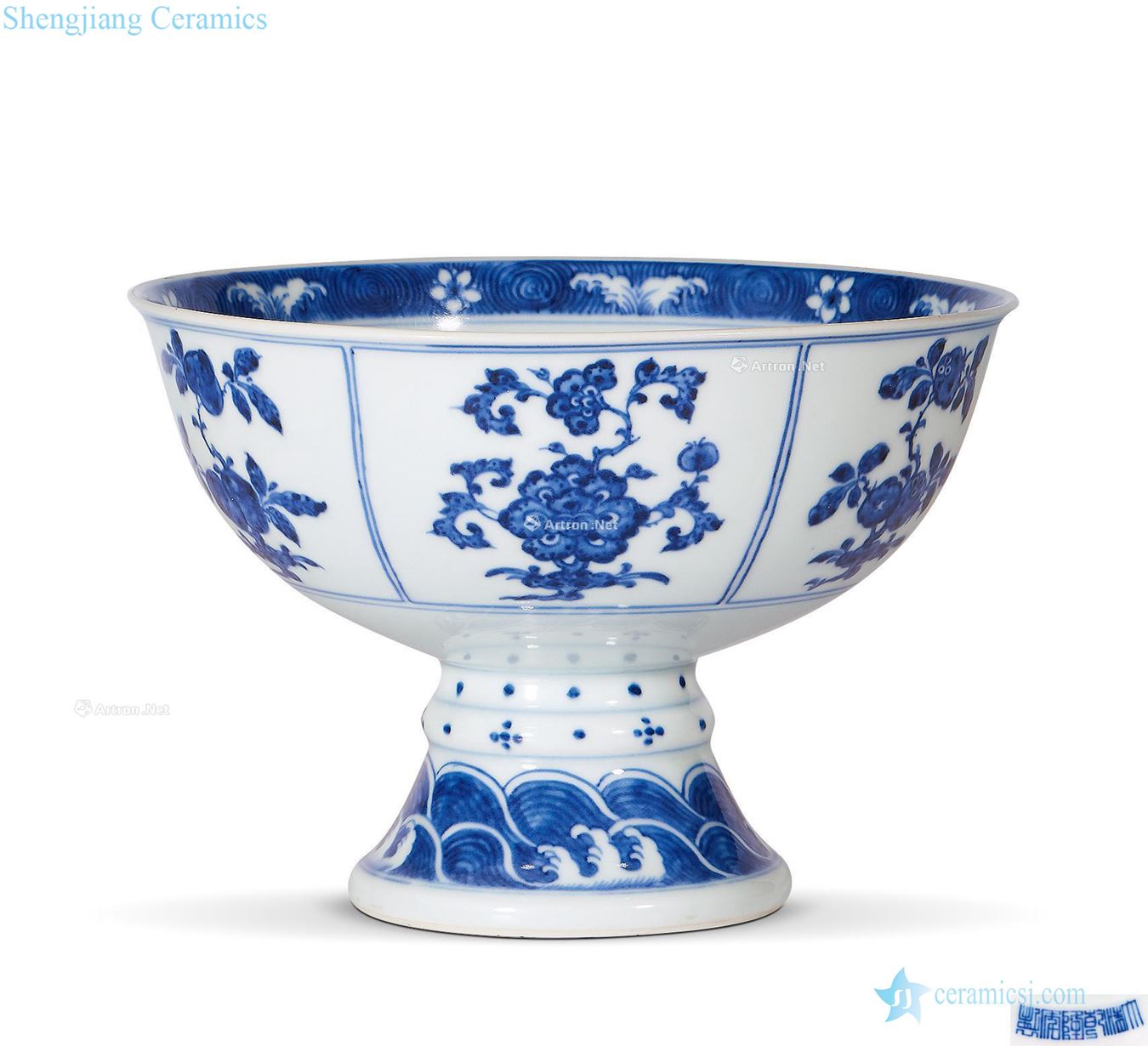 Qing qianlong blue-and-white sanduo grain footed bowl