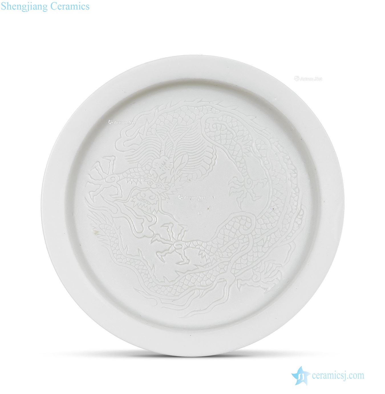 Ming dynasty white glaze dark carved dragon pattern plate