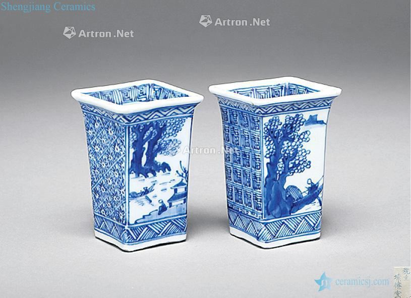 The blue and white landscape character Sifang exposure gong cup (a)
