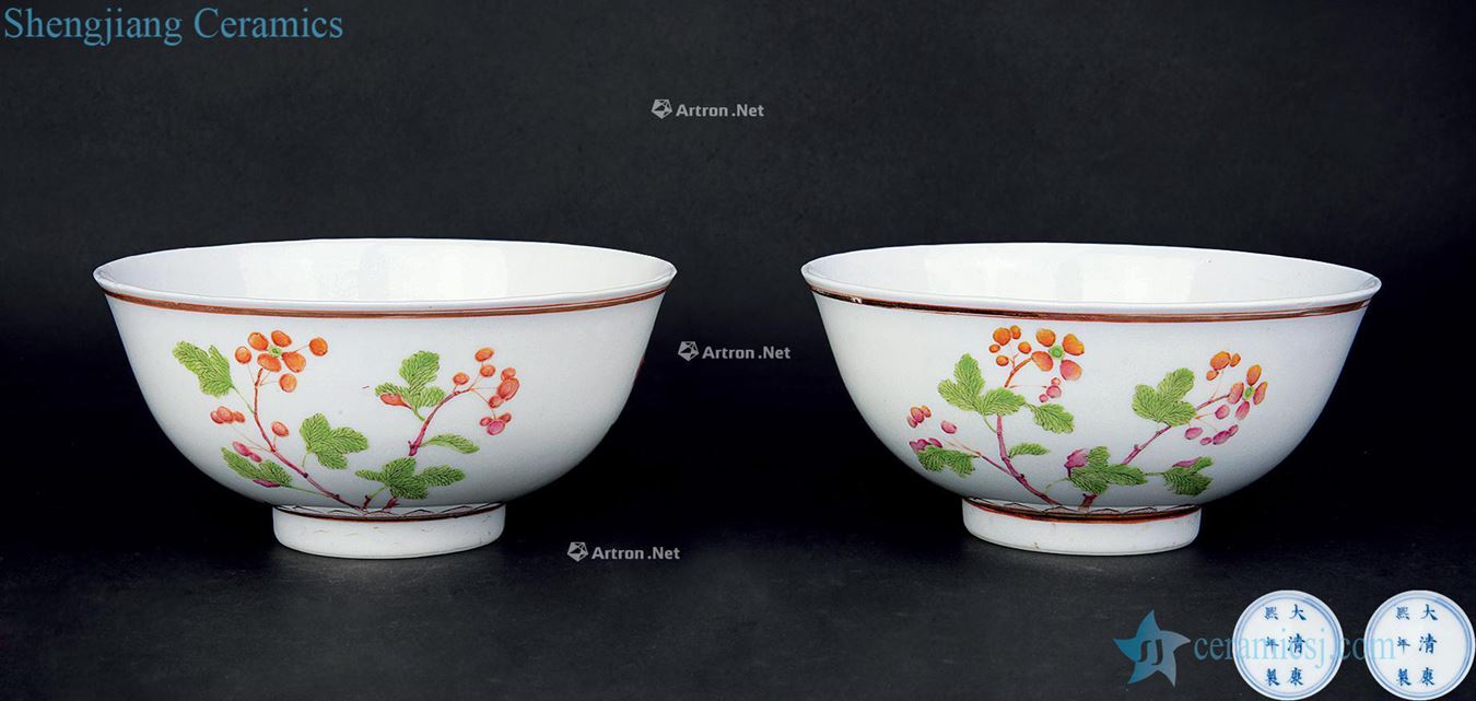 The qing emperor kangxi pastel flowers green-splashed bowls (a)