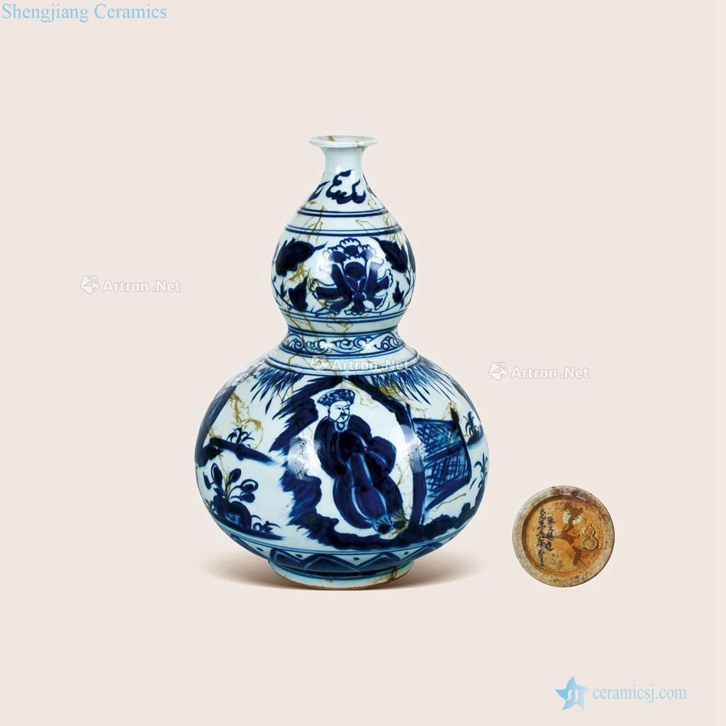 Stories of blue and white lines gourd bottle