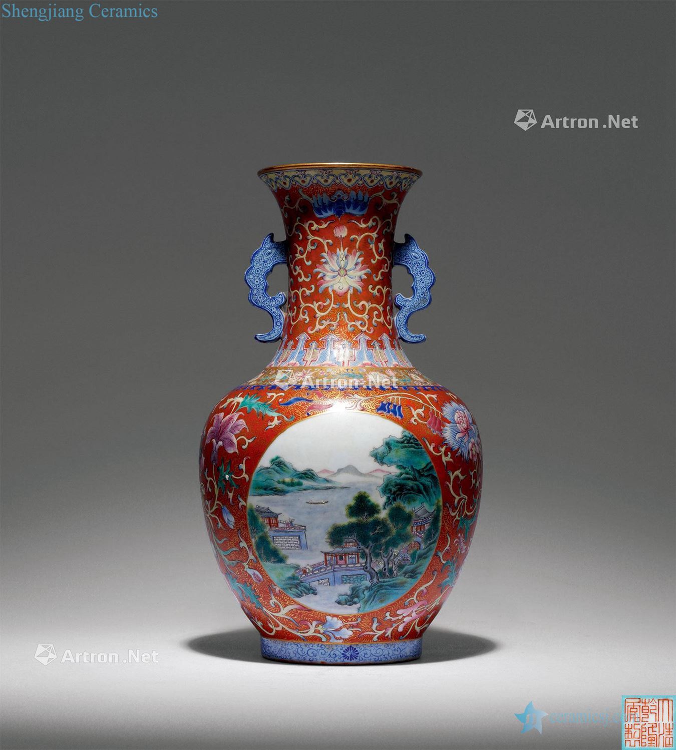 Clear pastel landscape medallion vase