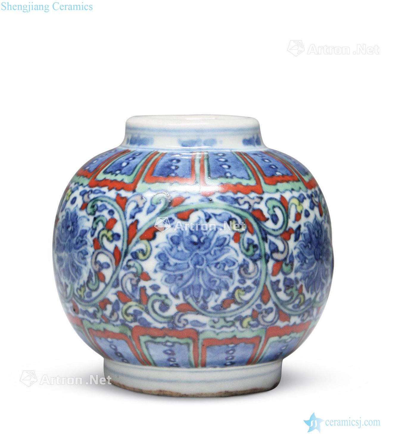 Ming wanli Bucket color lotus flower grain canister