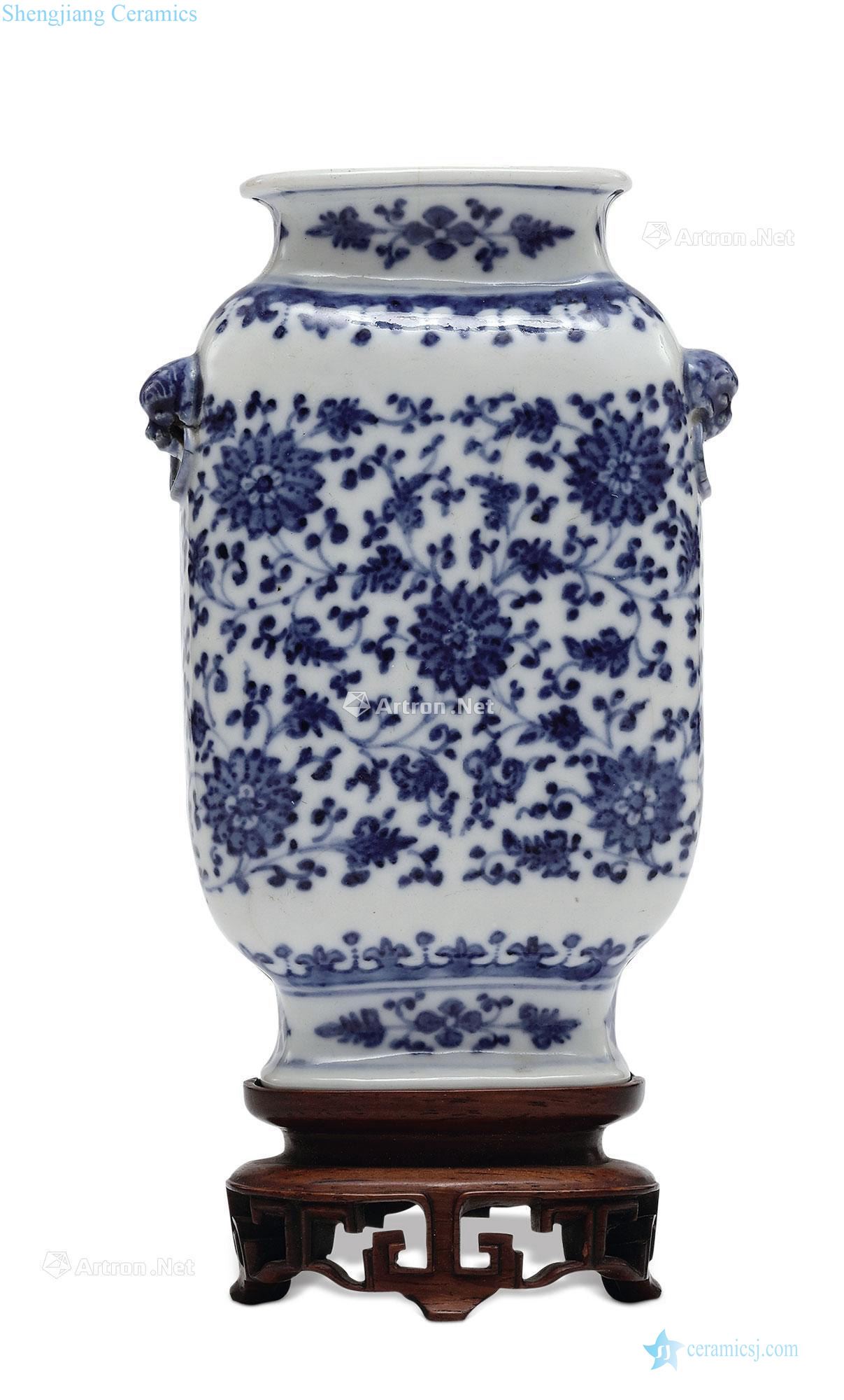 Mid qing Blue and white lotus flower grain wall of bottles