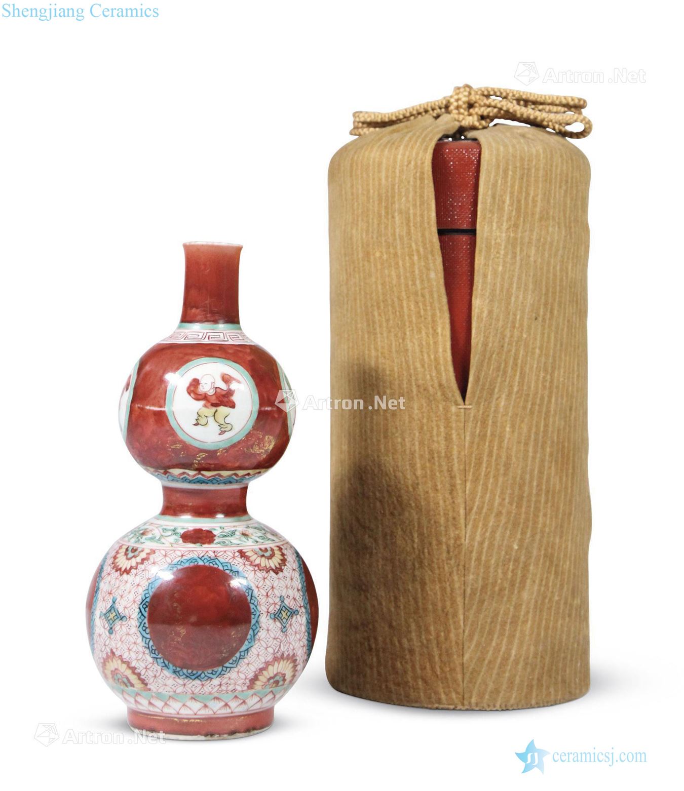 Ming The red glaze child ZiWen gourd bottle