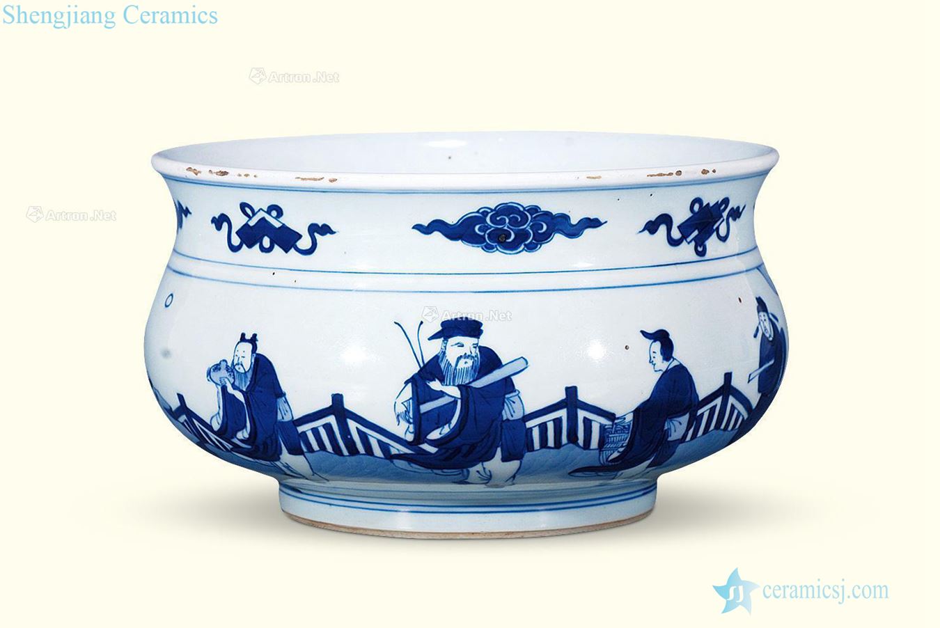 The qing emperor kangxi Blue and white the eight immortals pot furnace