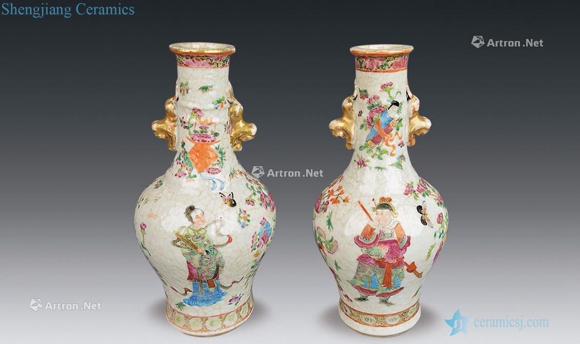 Brother qing daoguang glaze enamel characters flowers double ears (a)