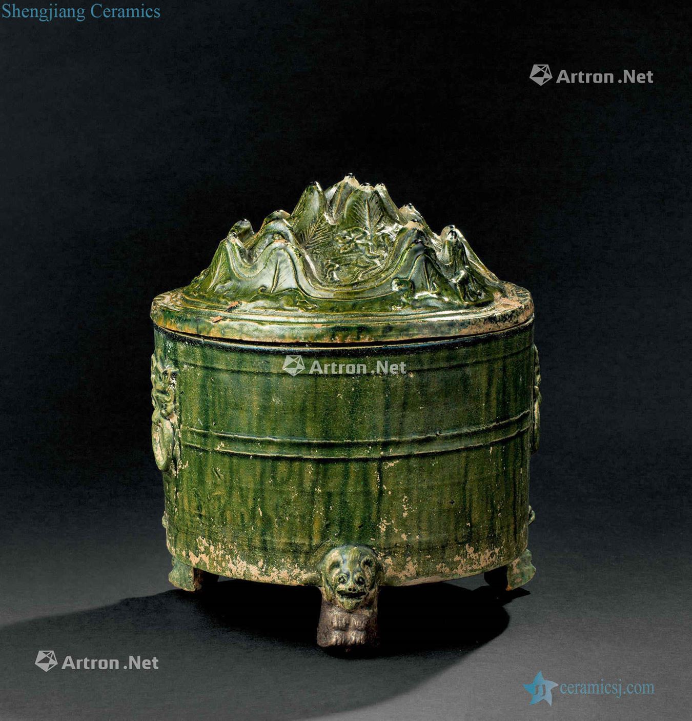 The han dynasty (206 A.D. 220 - b.c) Green glaze double ear three bears full furnace boshan ship