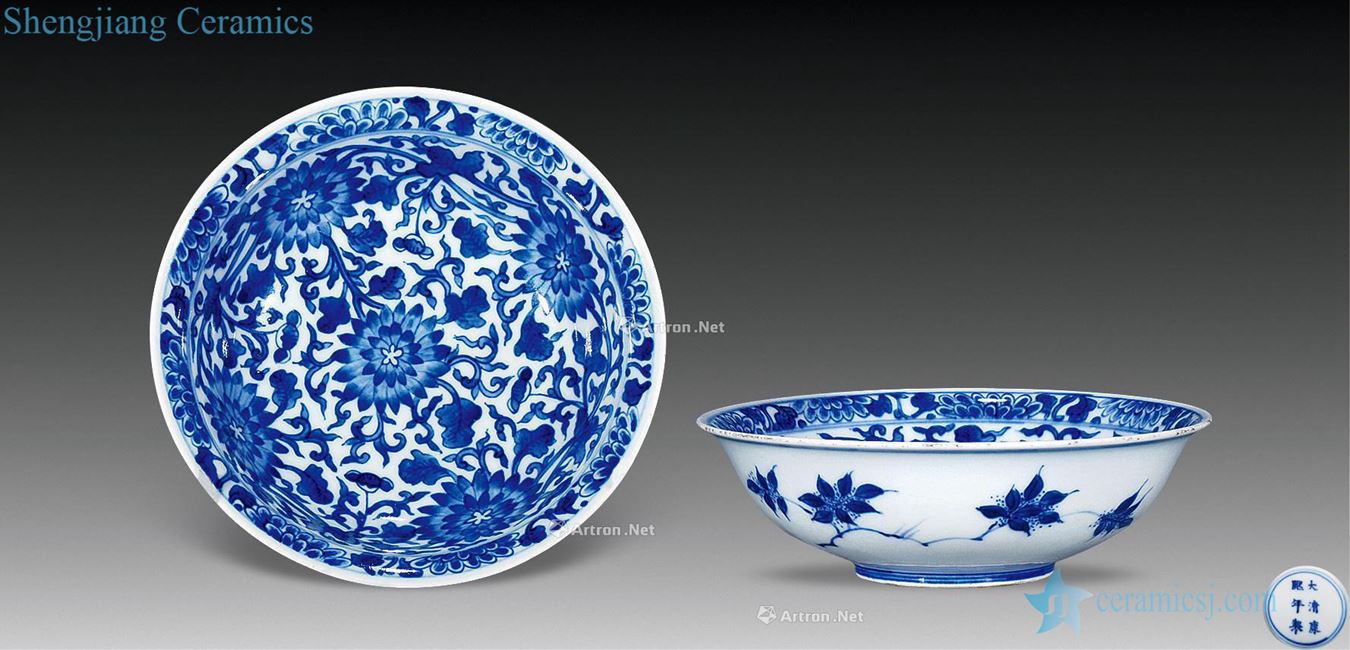 The qing emperor kangxi Blue and white tie peony bowl (a)