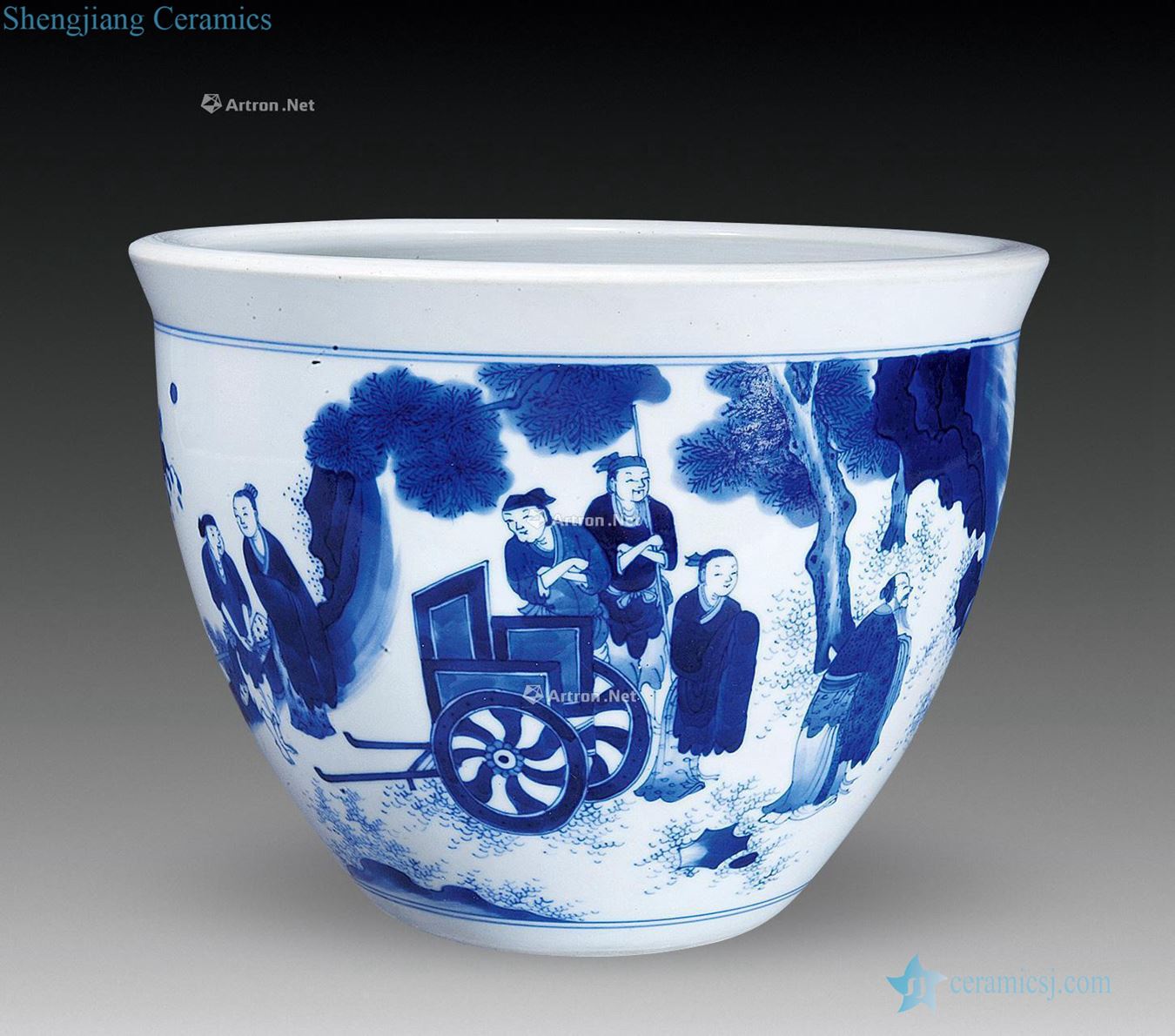 Qing dynasty blue-and-white Wen Wangfang xian washing cylinder
