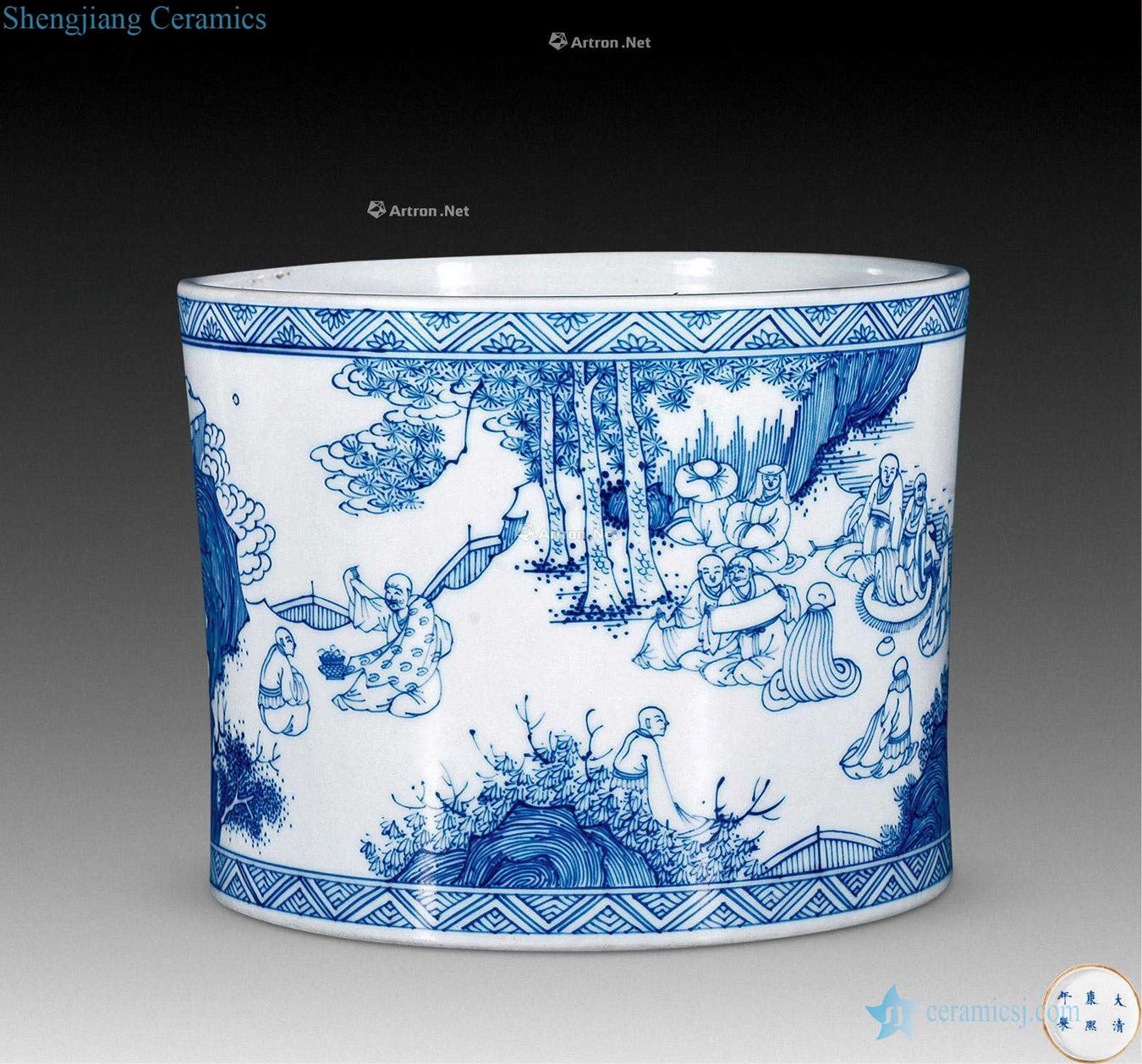 The qing emperor kangxi Blue and white light draw ocean's lecture pen sea