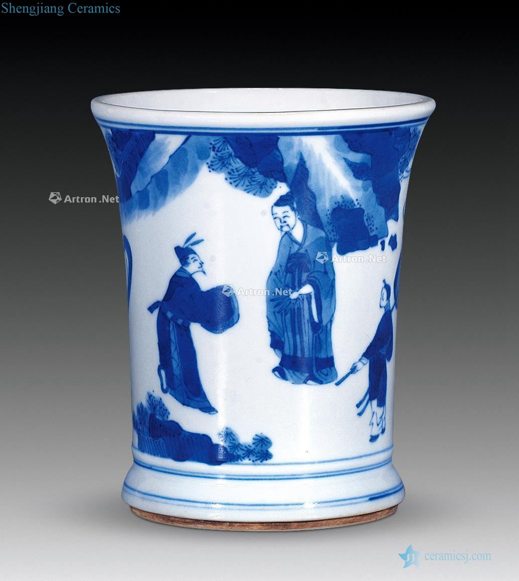 The qing emperor kangxi Blue and white imitation xian pen container