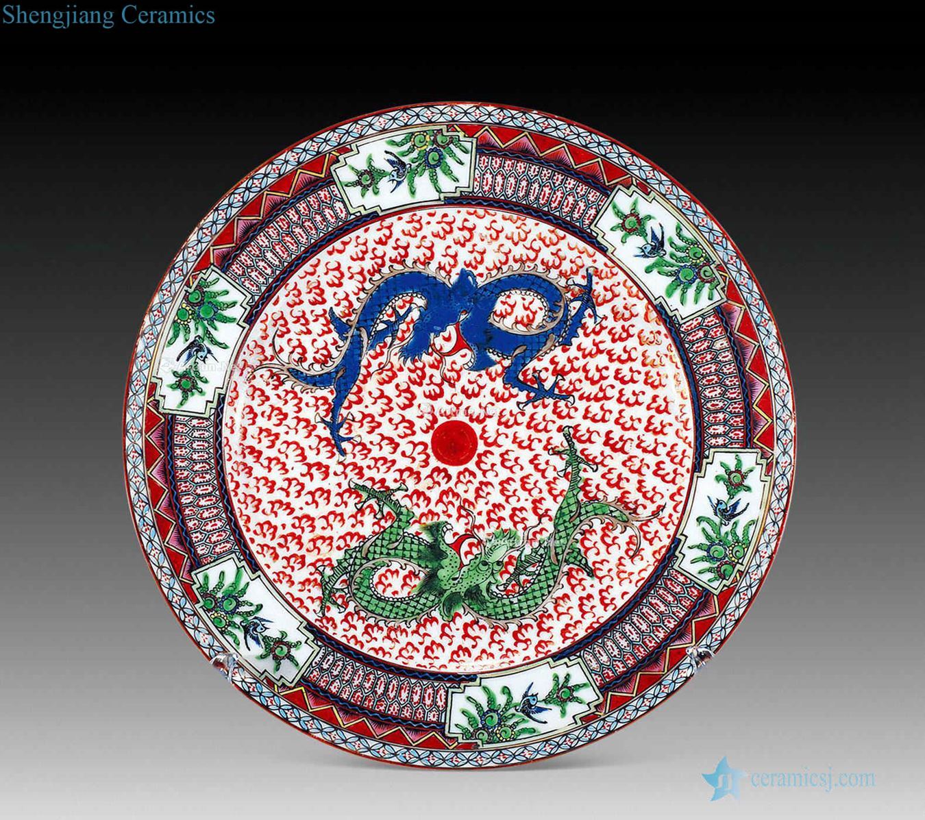 Mid qing Colorful dragon playing bead plate