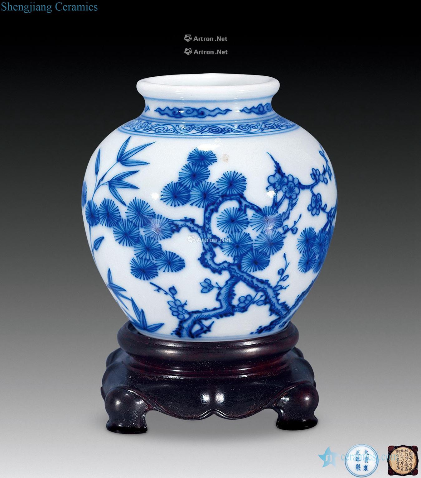 qing Blue and white shochiku mei pomegranate