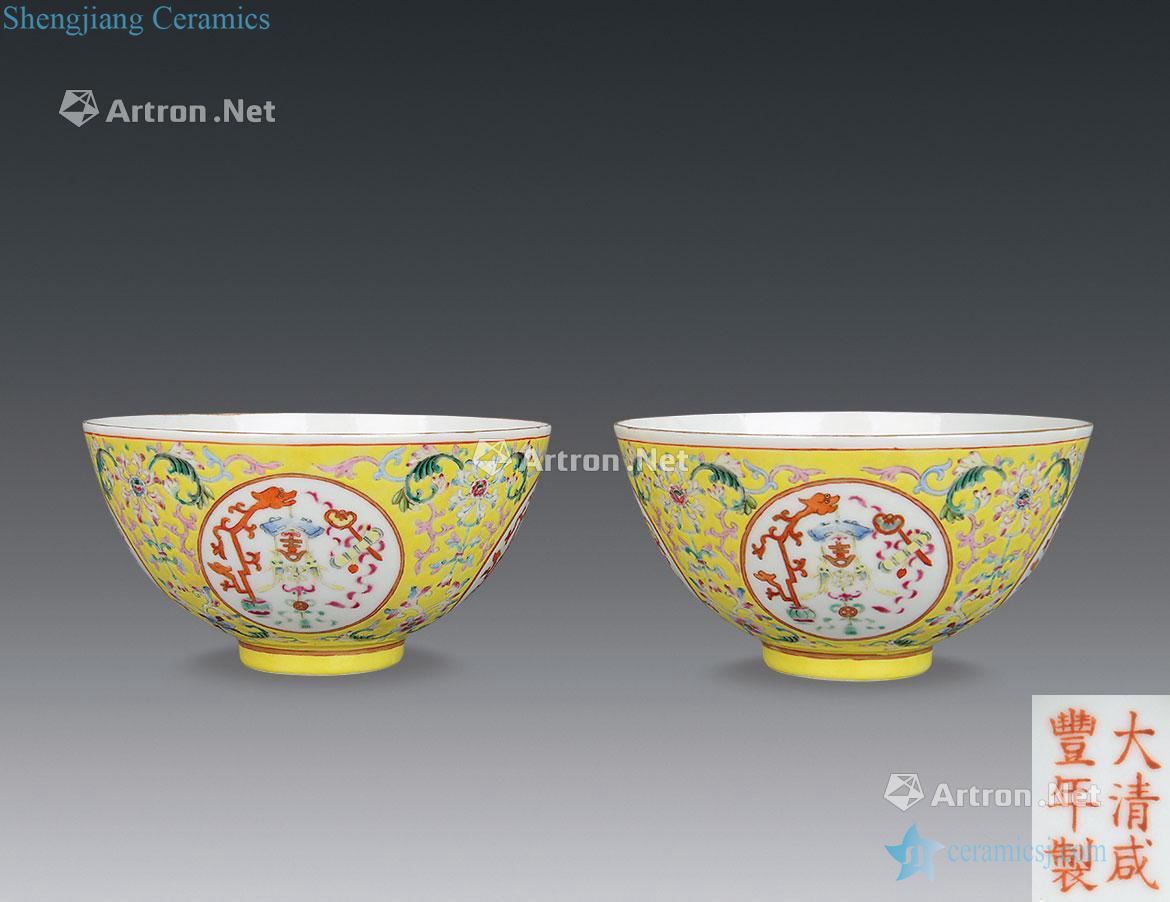 Qing xianfeng pastel medallion flowers green-splashed bowls (a)