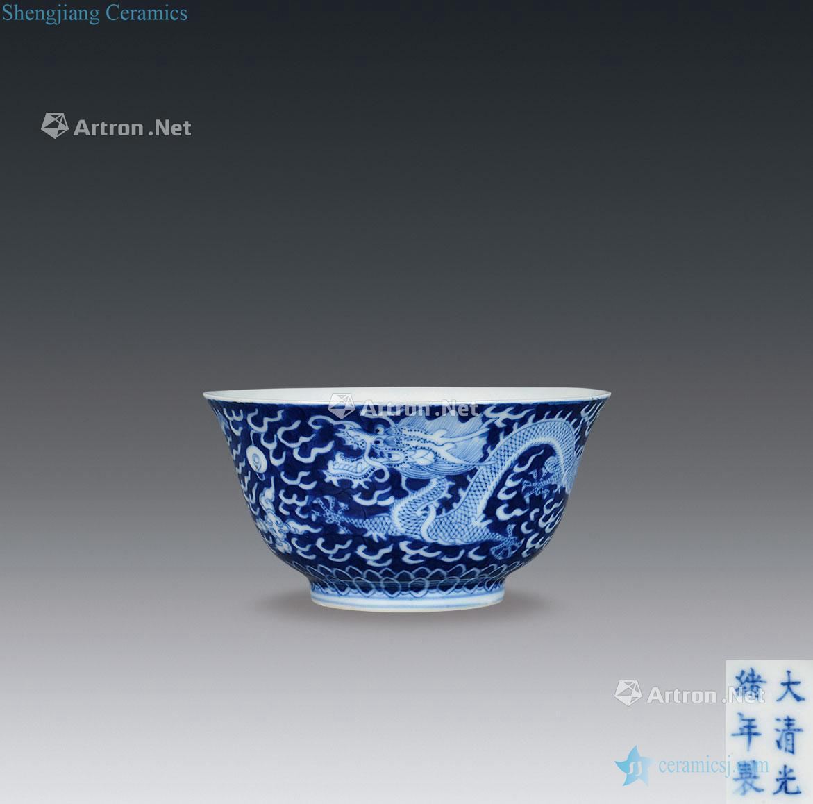 Qing guangxu Blue and white dragon bowl