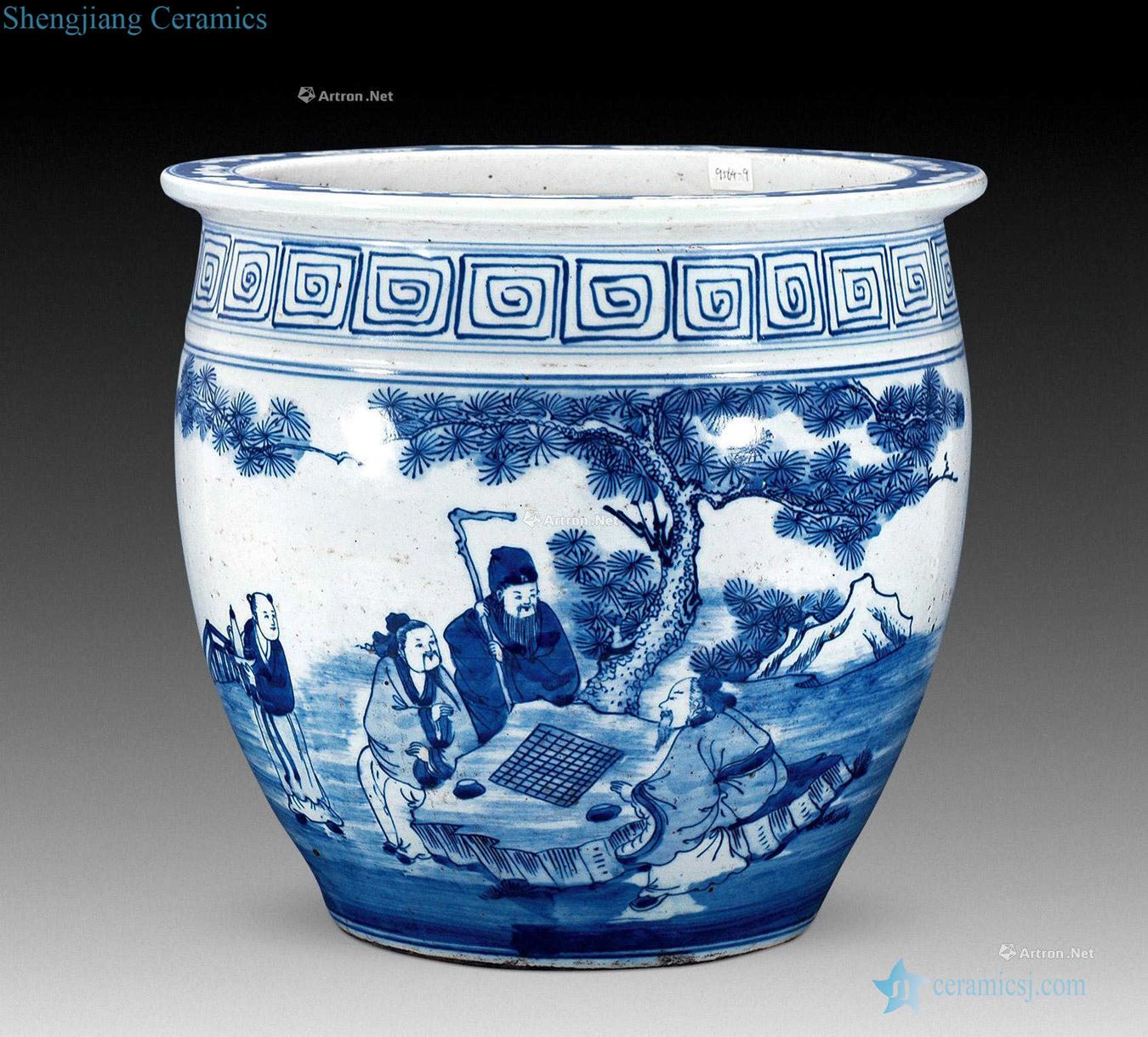 Right as the republic of China in late qing dynasty blue and white figure tank