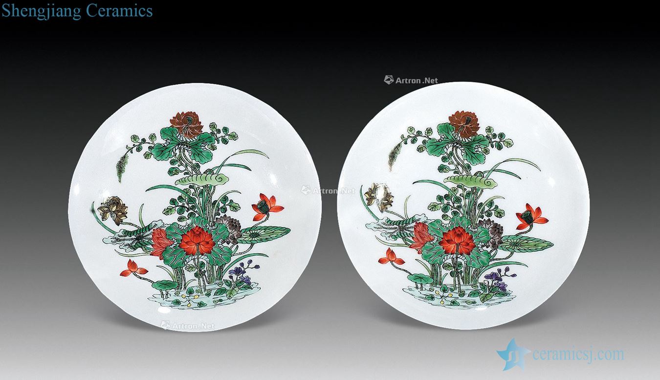 Mid qing Colorful tracing the lotus pond cheng jing plate (a)