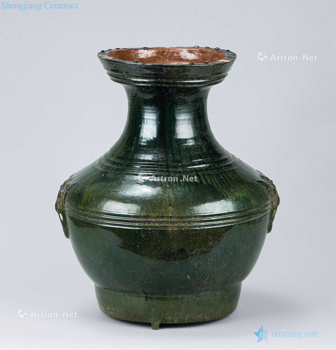 The han dynasty (206 A.D. 220 - b.c) green glaze double beast ear big bottle