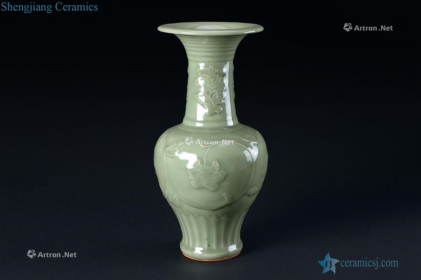 The yuan dynasty (1279-1368), longquan celadon flower drum wind branch lines PND tail-on and flowers