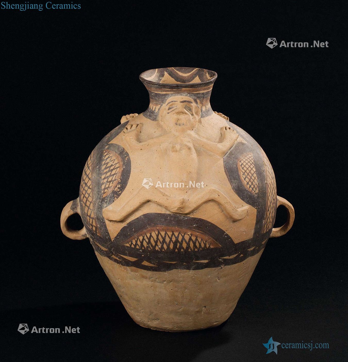 Yangshao culture (5000-3000 - b.c) painted pottery figure lines binaural pot