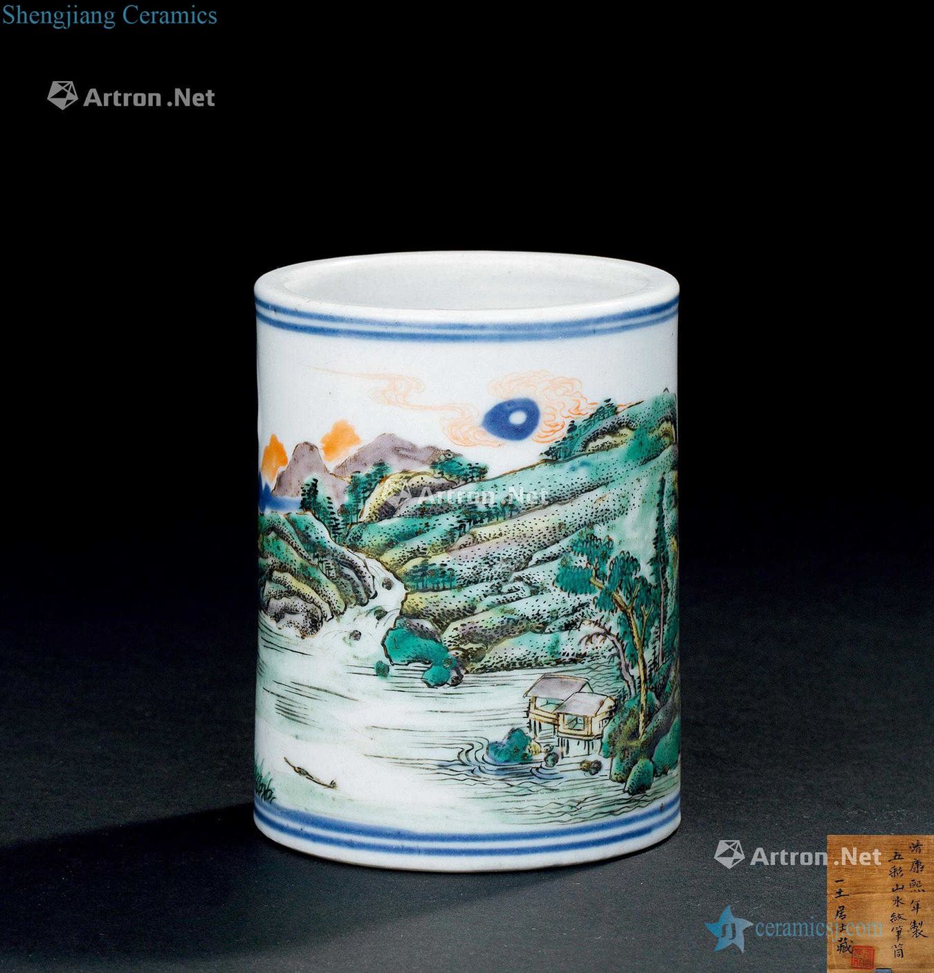 The qing emperor kangxi (1662-1722), colorful landscape pattern brush pot