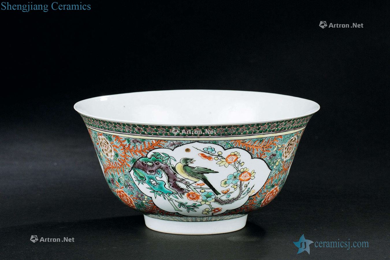 The qing emperor kangxi (1662-1722), colorful medallion flower-and-bird green-splashed bowls