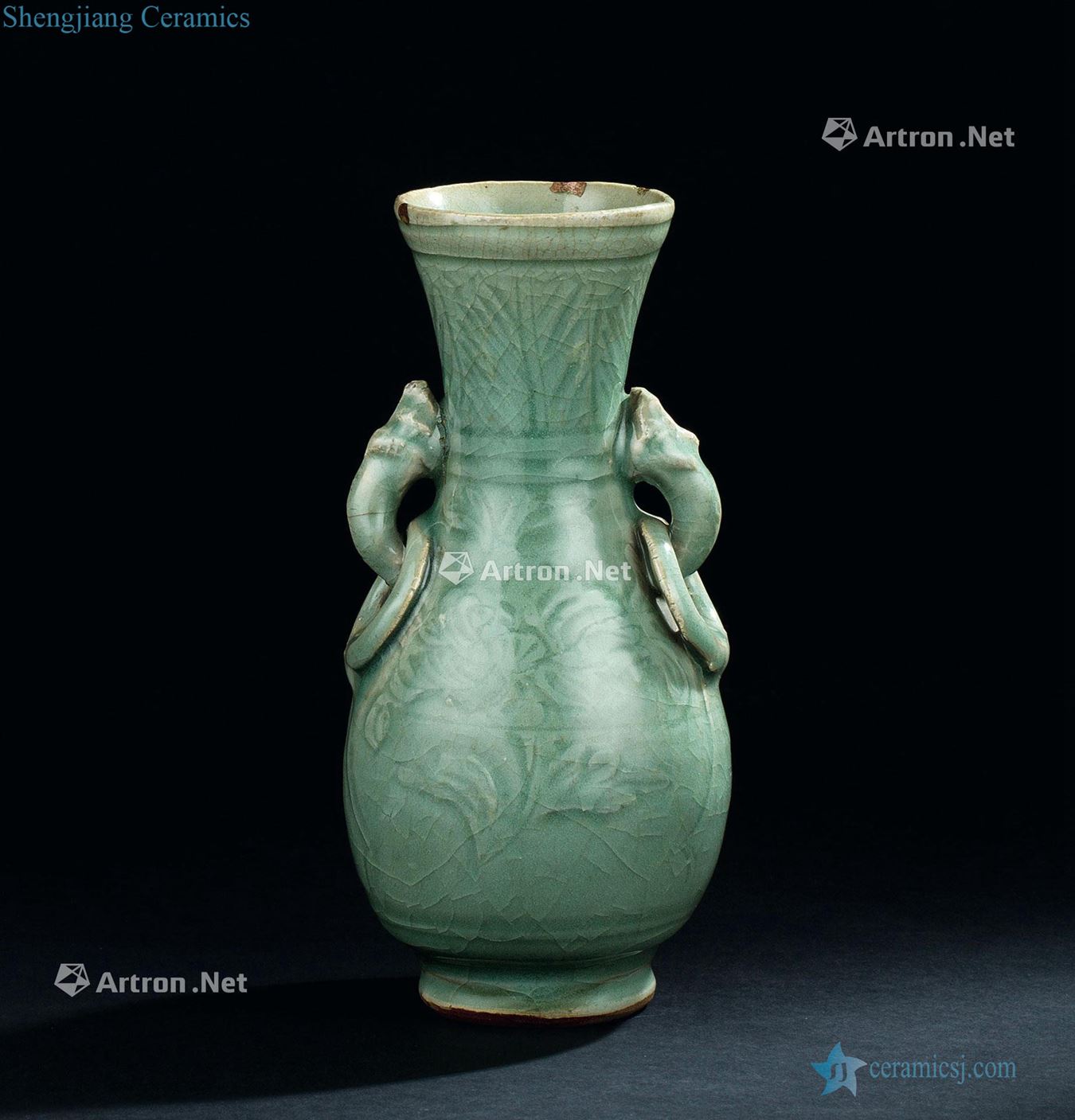 The yuan dynasty (1279-1368), longquan celadon flower vase with a double door knocker