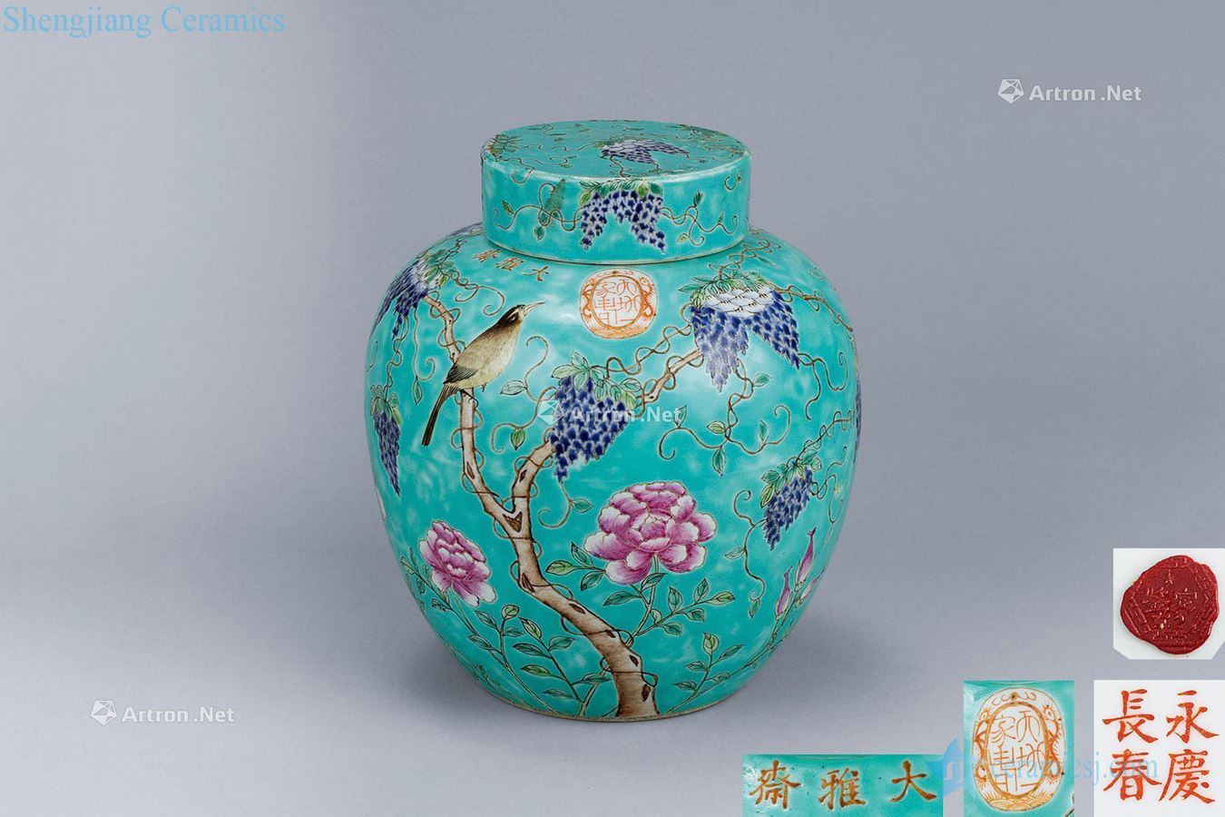 In the qing dynasty (1644-1911), jedaiah lent a hoard of green pastel grape grain cover tank