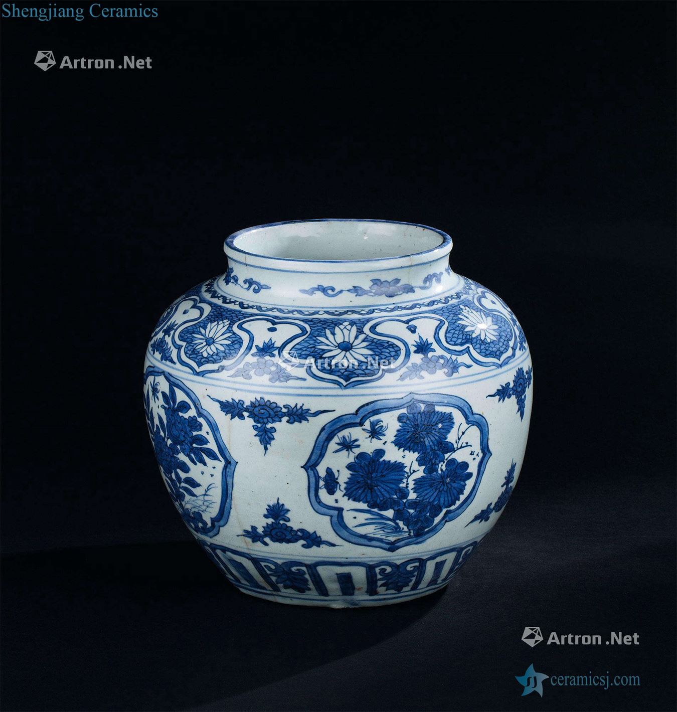 Ming jiajing (1522-1566) blue and white medallion and grain tank