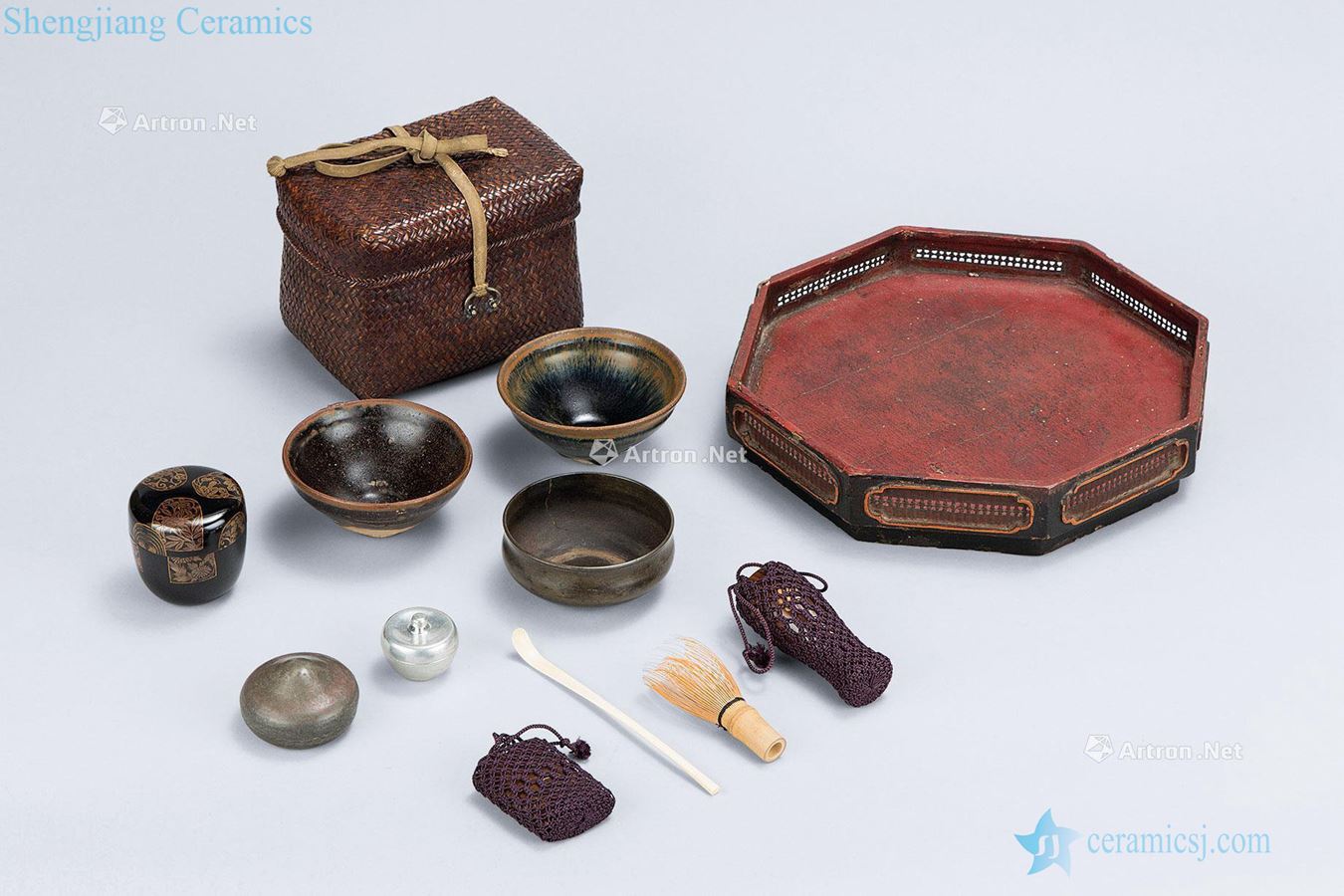 The song dynasty - qing dynasty (960-1644) temmoku bowl Tin box teeth tea spoon Phuong painted red paint embedded bamboo weaving anise tea caddy basin, such as tea, a batch of