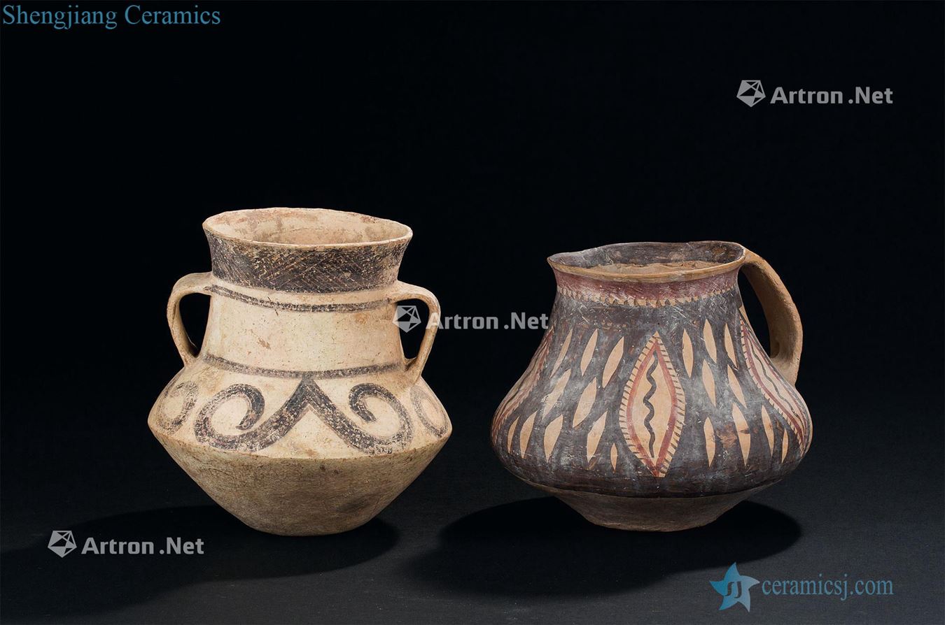Yangshao culture (5000-3000 - b.c) painted pottery line stripes ewer double ears two things (group a)
