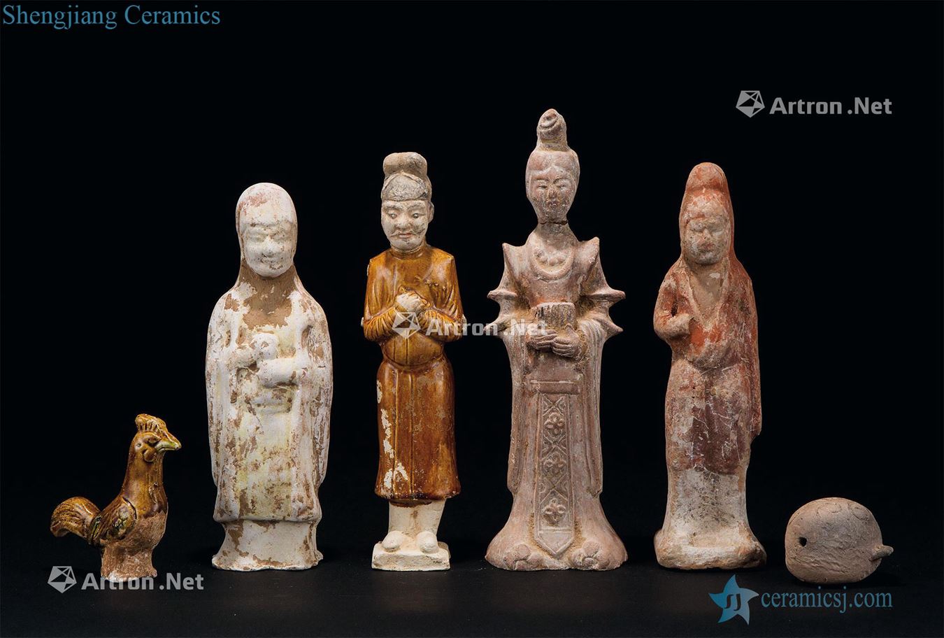 The tang dynasty (618-907) is painted pottery figures three-color figures such as group (six)
