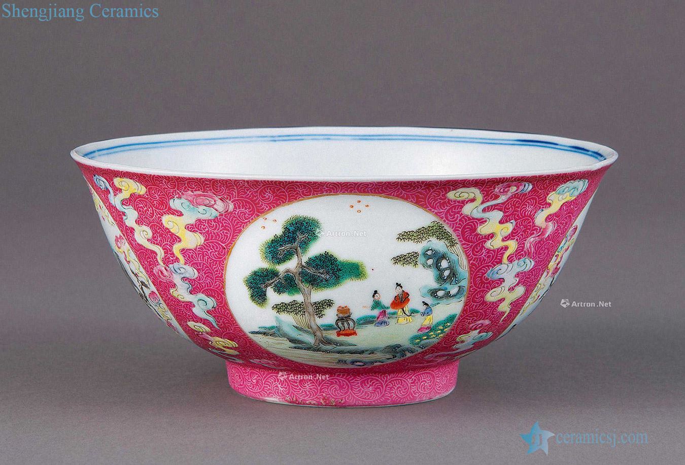 Qing porcelain enamel medallion green-splashed bowls