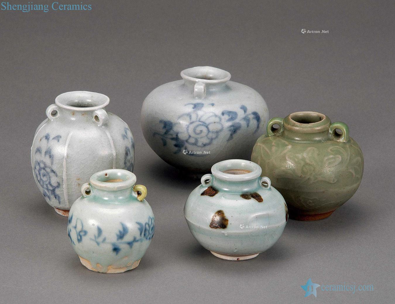 yuan Blue and white double canister three The tea-house magnetic one longquan celadon