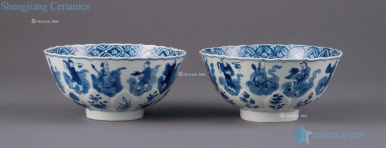 Qing yongzheng Blue fairy lotus petals wen ling flowers mouth bowl (a)