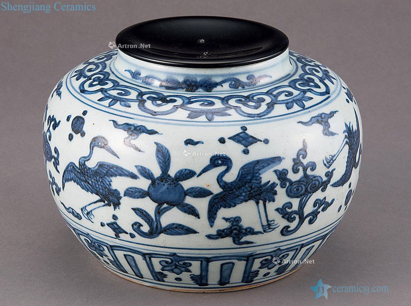 Ming wanli Cranes cloud branch grain porcelain jar