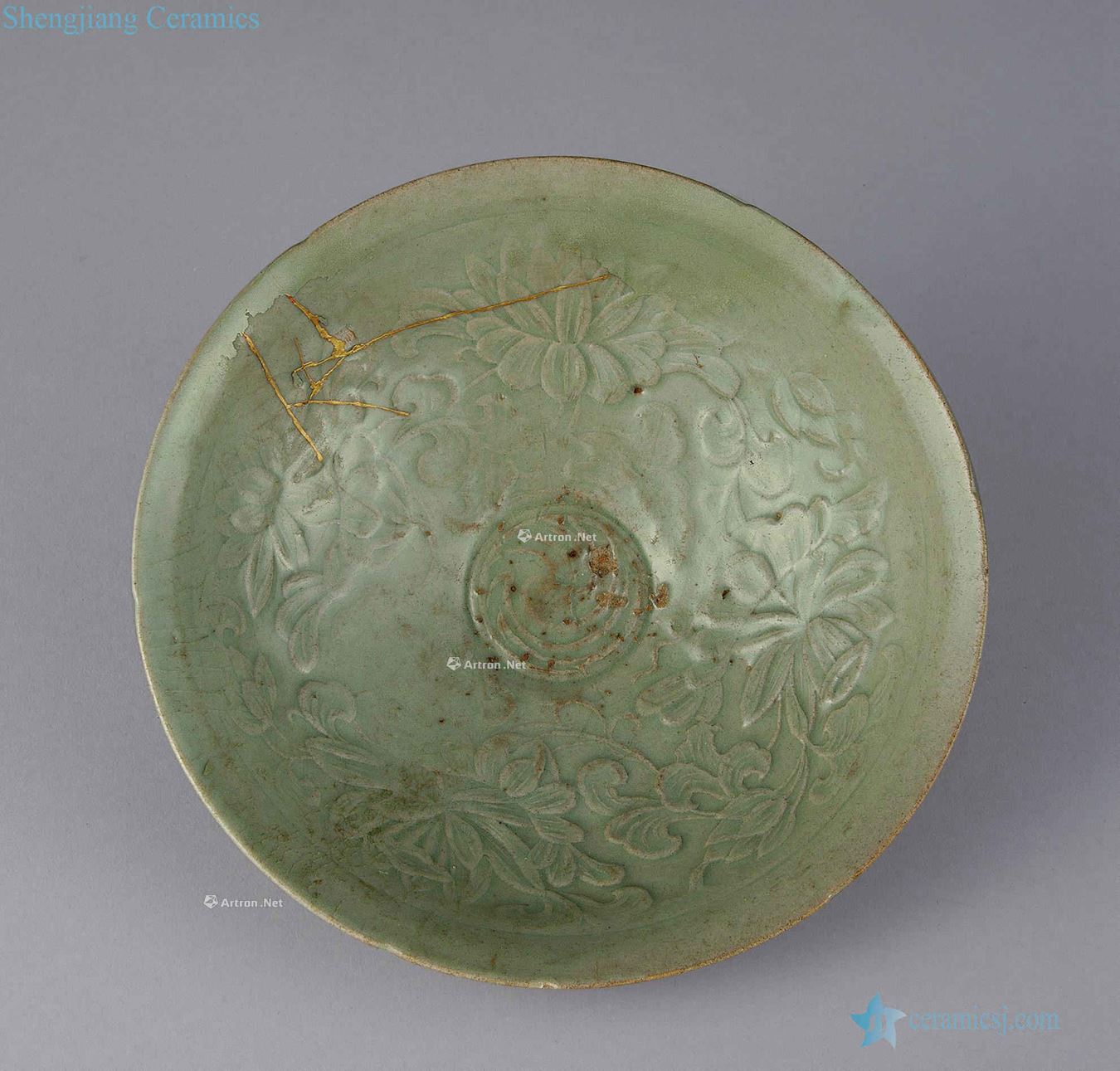 Korea green bowl magnetic Yang carved decorative pattern