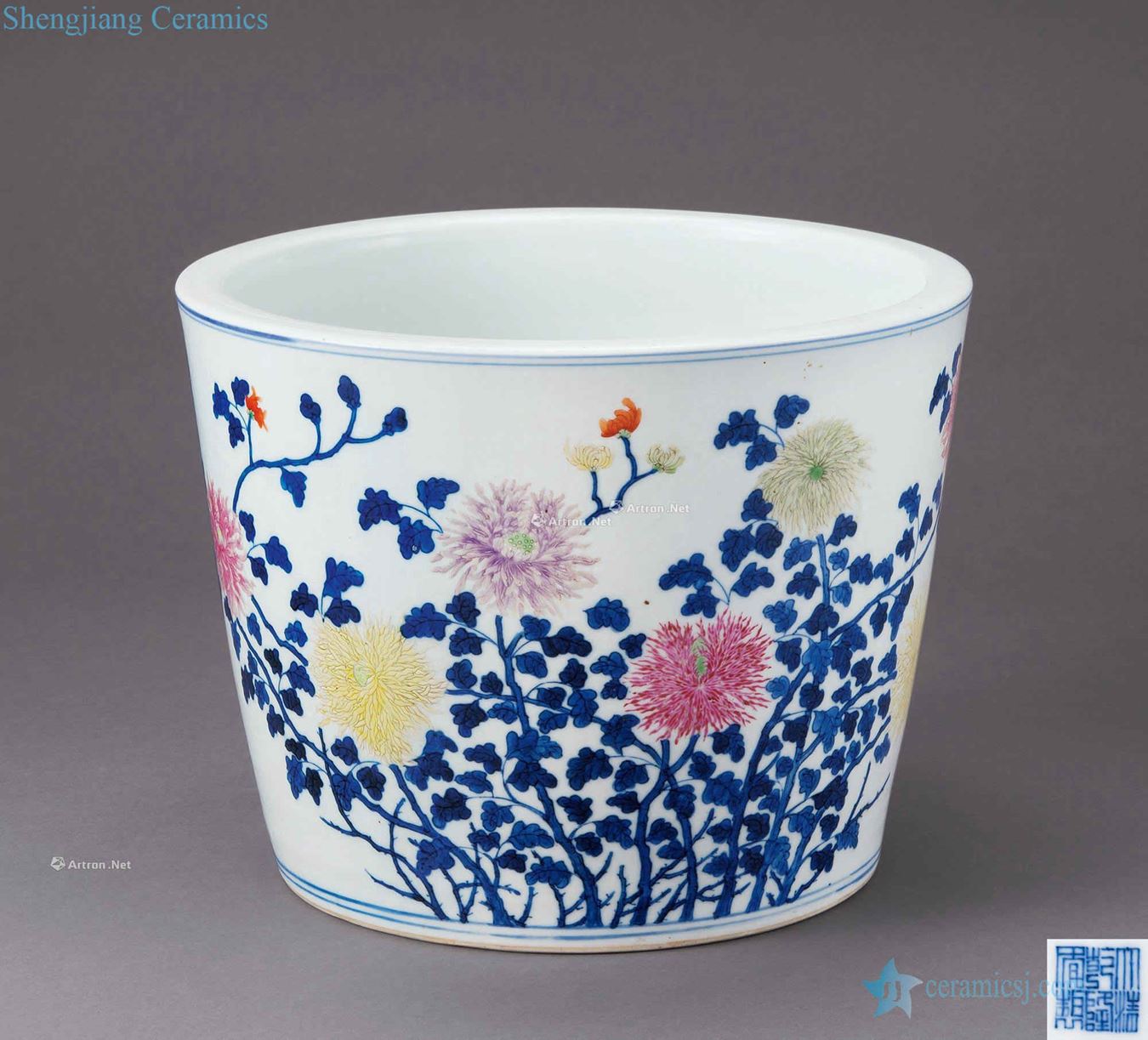 qing Blue and white color chrysanthemum grain flowerpot