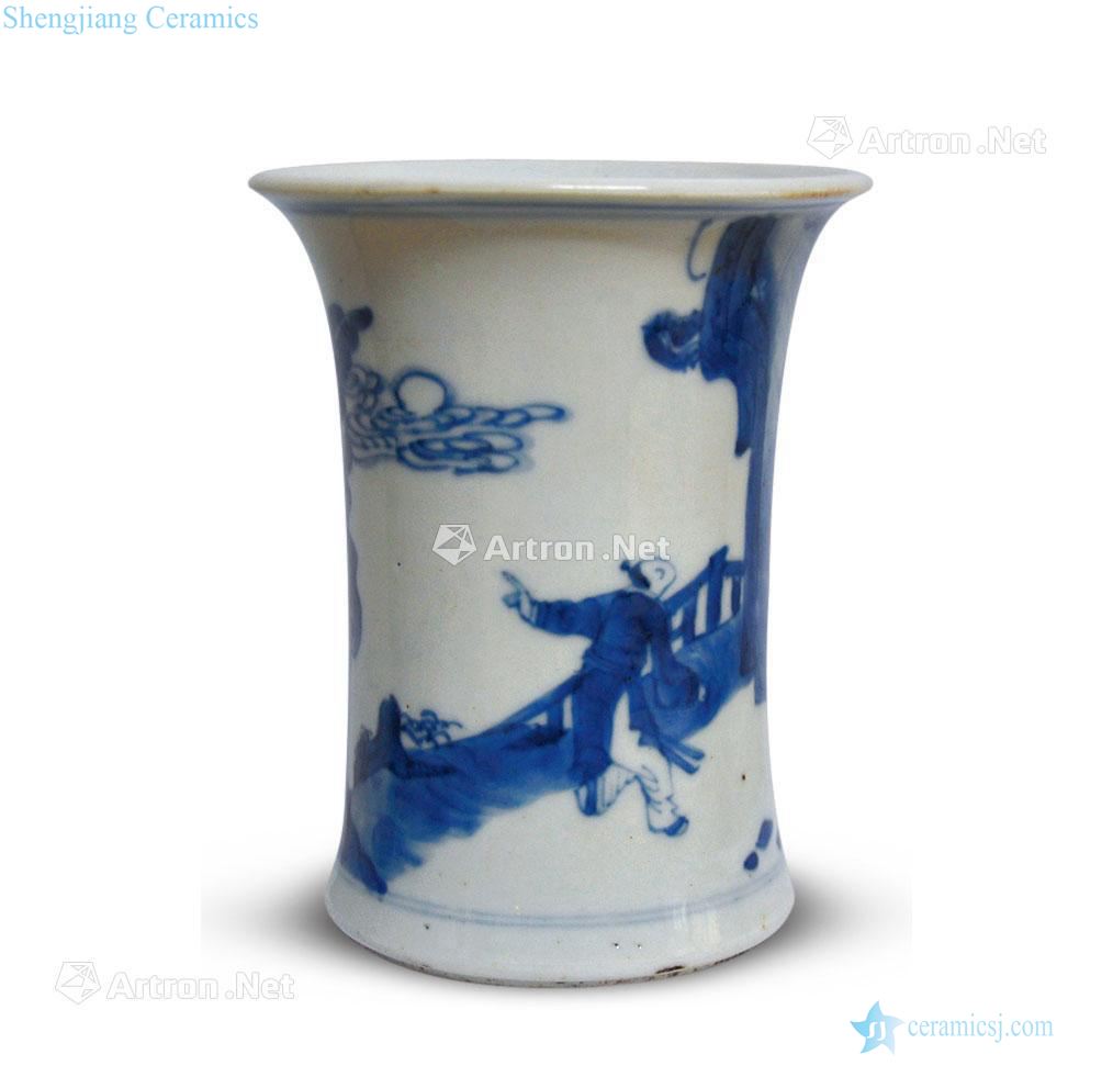 Qing guangxu dynasty blue-and-white pen container