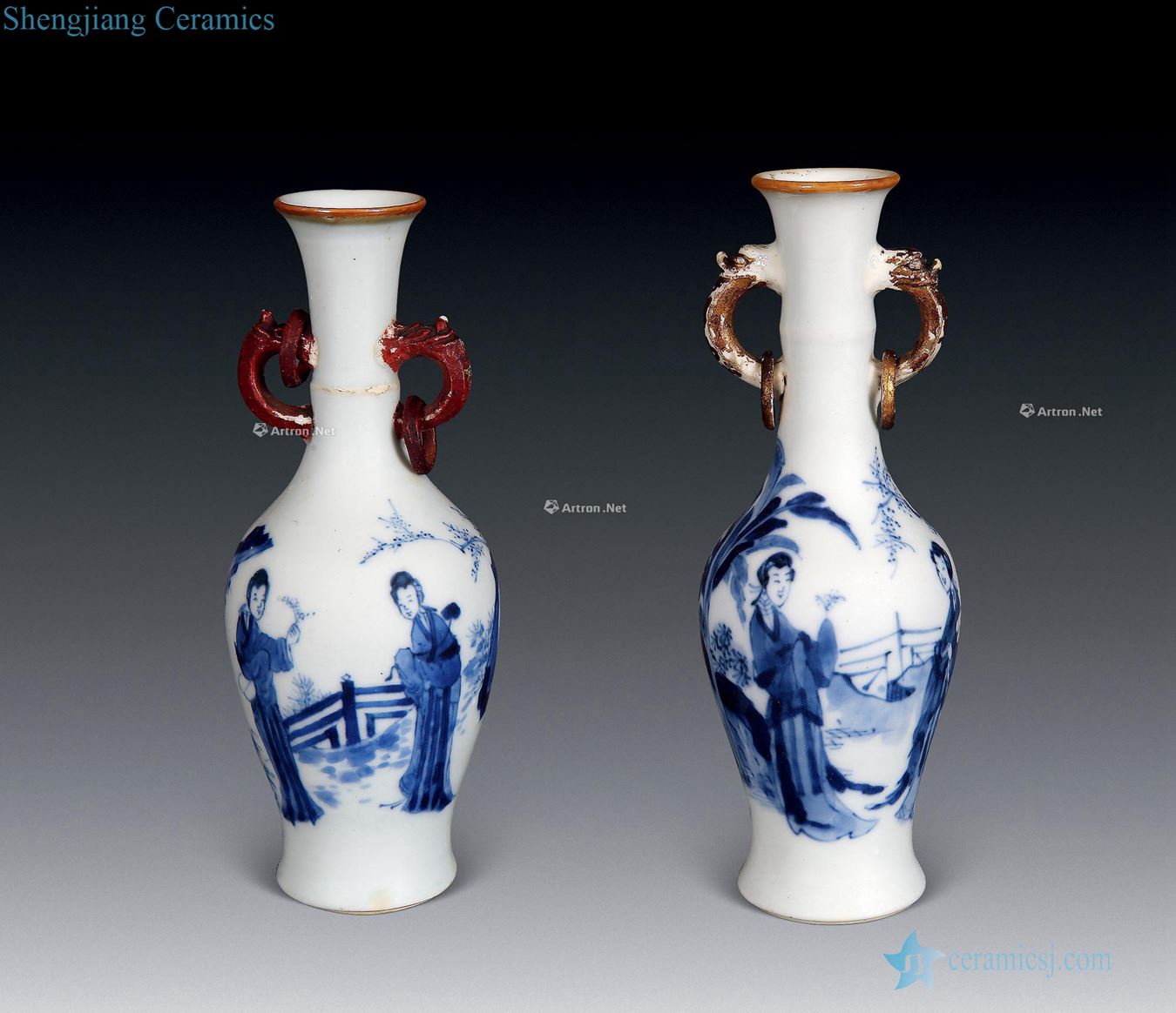 Kangxi vase with a blue and white traditional Chinese grain live ring (two)