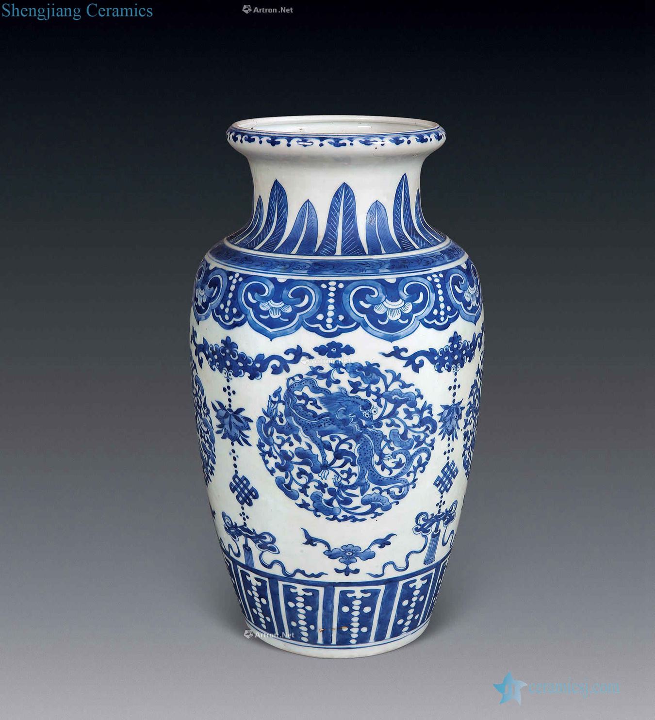 Mid qing Blue and white dragon volume bottle mouth