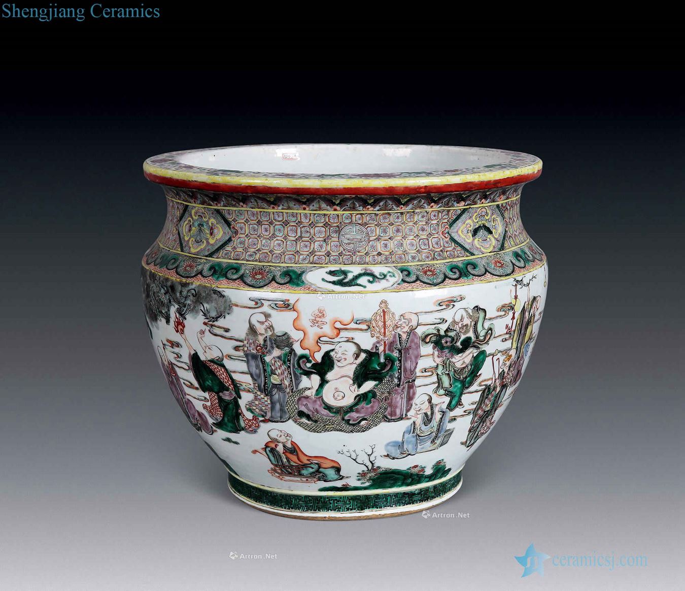 In late qing dynasty Colorful characters cylinder