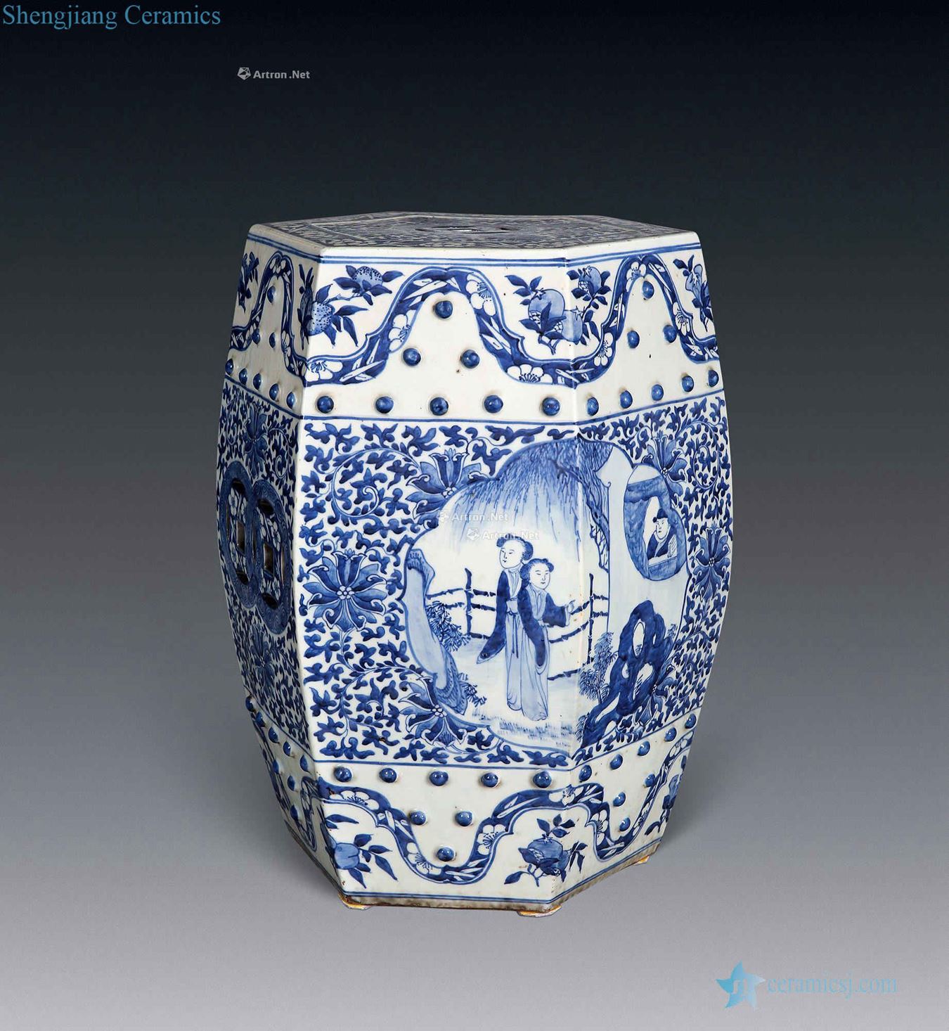 The late qing dynasty Blue and white the six-party cold pier