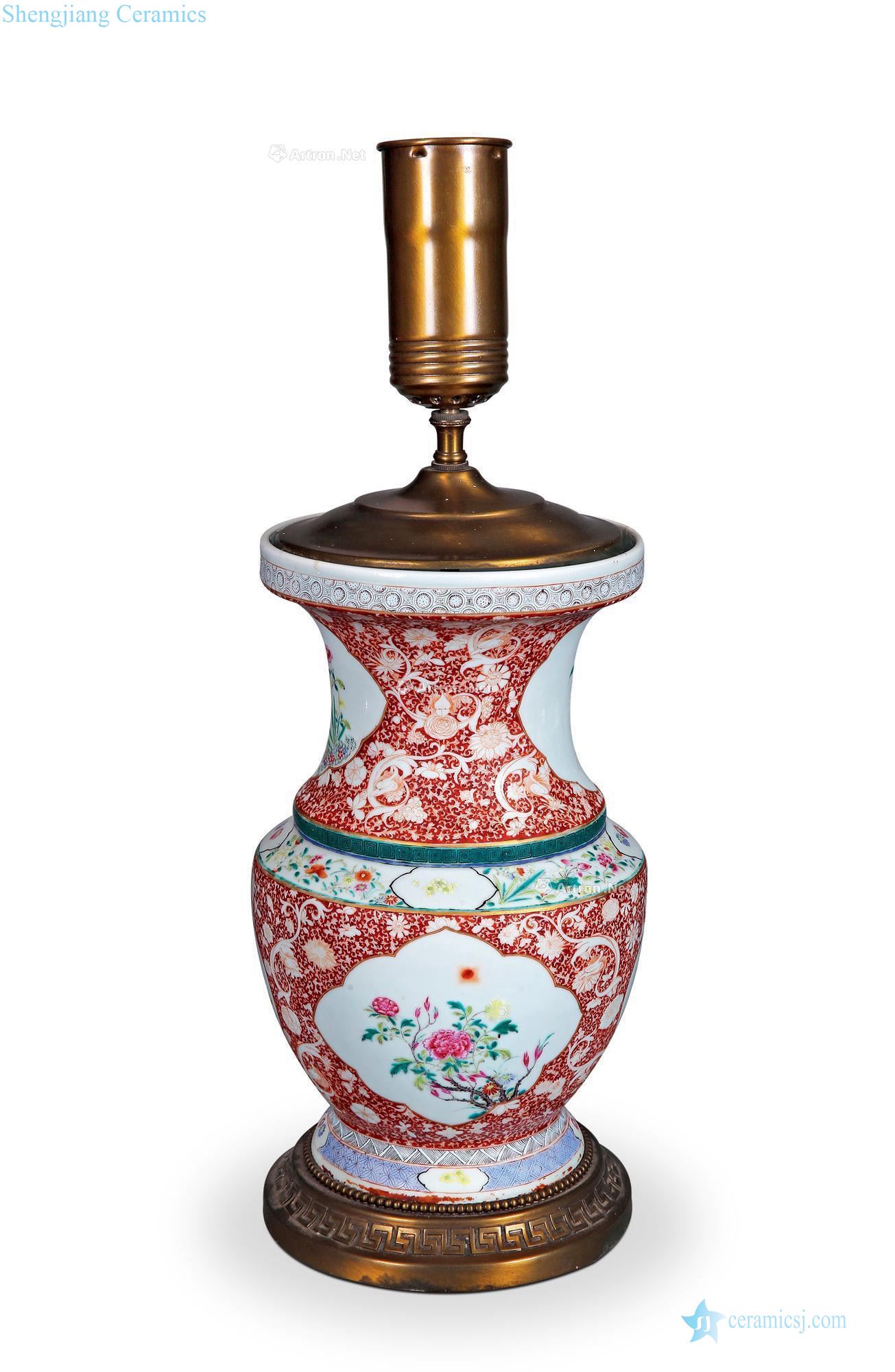 Yong zheng famille rose dish medallion floral design With lamp holder