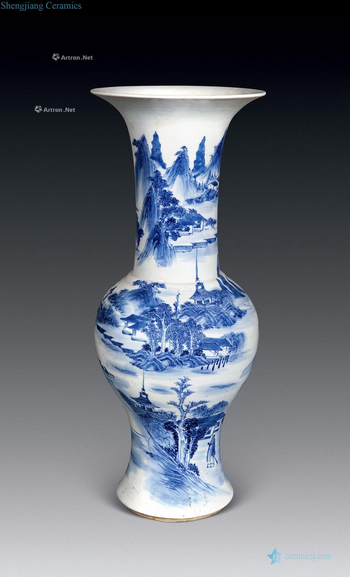 In the qing dynasty Blue and white flower vase with landscapes